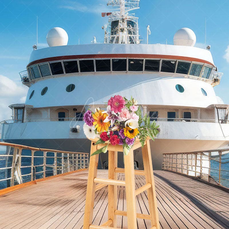 Aperturee - Aperturee Blue Sky Coast Plank Road Ship Natural Scene Backdrop