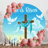 Aperturee - Aperturee Blue Sky Cross He Is Risen Round Easter Backdrop