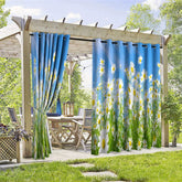 Aperturee - Aperturee Blue Sky Daisy Waterproof Printed Outdoor Curtains