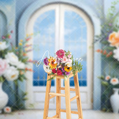 Aperturee - Aperturee Blue Sky Floral Window Door Wedding Photo Backdrop