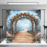 Aperturee - Aperturee Blue Sky Mountain Spring Floral Arch Photo Backdrop