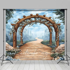 Aperturee - Aperturee Blue Sky Mountain Spring Floral Arch Photo Backdrop