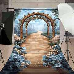 Aperturee - Aperturee Blue Sky Mountain Spring Floral Arch Sweep Backdrop
