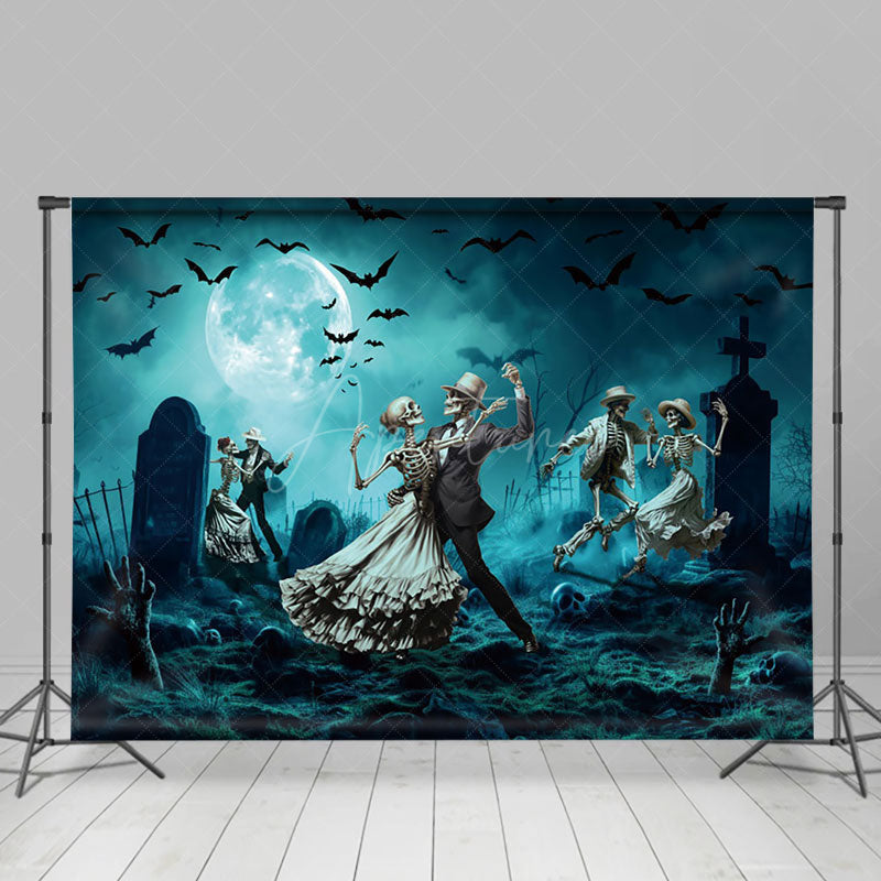 Aperturee - Aperturee Blue Sky Night Skeleton Grave Halloween Backdrop