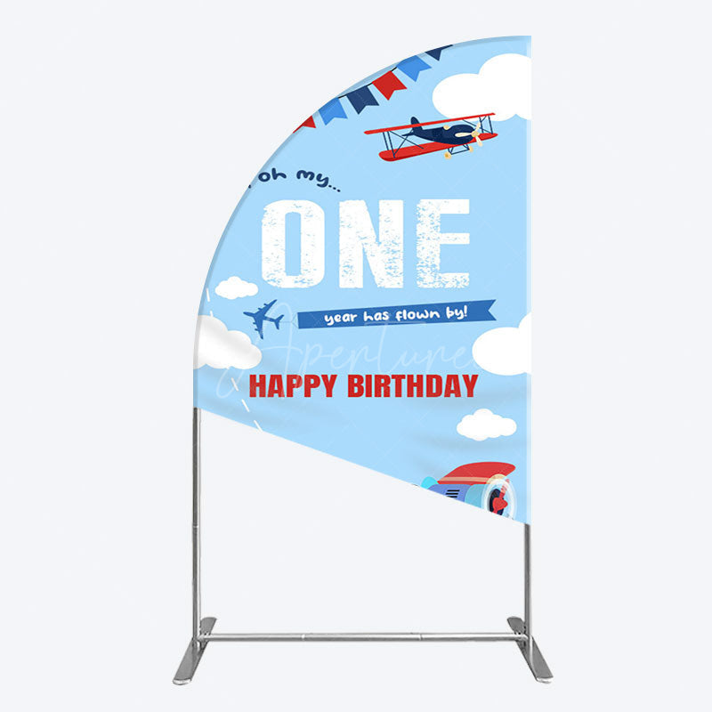Aperturee - Aperturee Blue Sky One Year Has Flown By Birthday Half Moon Arch Backdrop