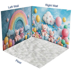 Aperturee - Aperturee Blue Sky Rainbow Colorful Balloons Room Set Backdrop
