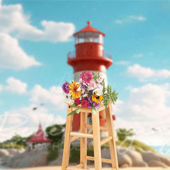 Aperturee - Aperturee Blue Sky Seaside Reef Lighthouse Photo Backdrop
