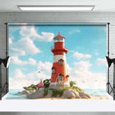 Aperturee - Aperturee Blue Sky Seaside Reef Lighthouse Photo Backdrop