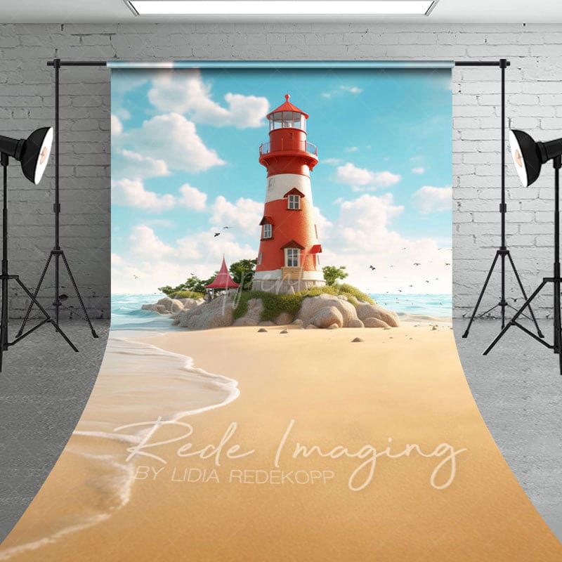 Aperturee - Aperturee Blue Sky Seaside Reef Lighthouse Sweep Backdrop