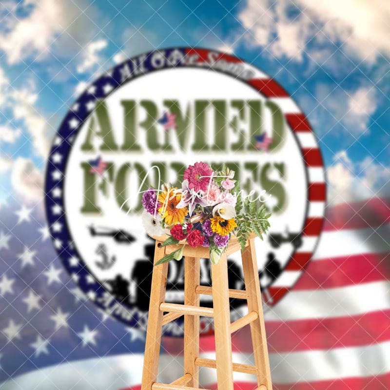 Aperturee - Aperturee Blue Sky Usa Flag National Armed Forces Day Backdrop