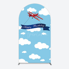 Aperturee - Aperturee Blue Sky White Cloud Airplane Birthday Arch Backdrop