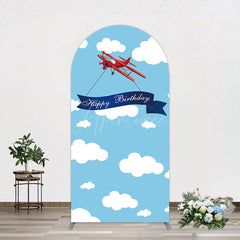 Aperturee - Aperturee Blue Sky White Cloud Airplane Birthday Arch Backdrop