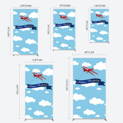 Aperturee - Aperturee Blue Sky White Cloud Airplane Birthday Rectangle Backdrop
