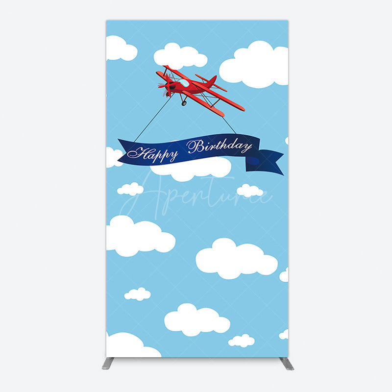 Aperturee - Aperturee Blue Sky White Cloud Airplane Birthday Rectangle Backdrop