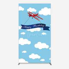 Aperturee - Aperturee Blue Sky White Cloud Airplane Birthday Rectangle Backdrop