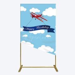 Aperturee - Aperturee Blue Sky White Cloud Airplane Birthday Rectangle Backdrop