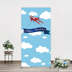 Aperturee - Aperturee Blue Sky White Cloud Airplane Birthday Rectangle Backdrop