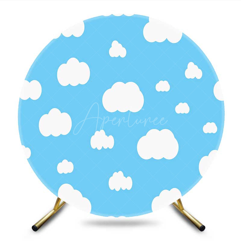 Aperturee Aperturee Blue Sky White Cloud Cartoon Round Birthday Backdrop