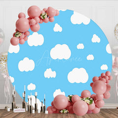 Aperturee Aperturee Blue Sky White Cloud Cartoon Round Birthday Backdrop