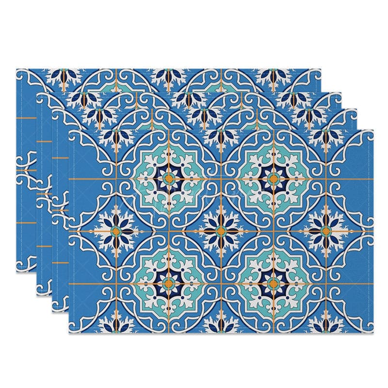 Aperturee - Aperturee Blue Slovakia Elegant Pattern Set of 4 Placemats