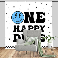 Aperturee - Aperturee Blue Smiley Face One Happy Dude Birthday Backdrop