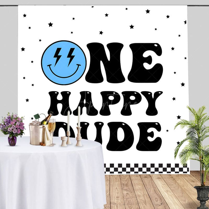 Aperturee - Aperturee Blue Smiley Face One Happy Dude Birthday Backdrop