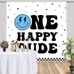 Aperturee - Aperturee Blue Smiley Face One Happy Dude Birthday Backdrop