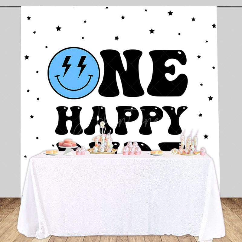 Aperturee - Aperturee Blue Smiley Face One Happy Dude Birthday Backdrop