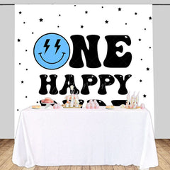 Aperturee - Aperturee Blue Smiley Face One Happy Dude Birthday Backdrop