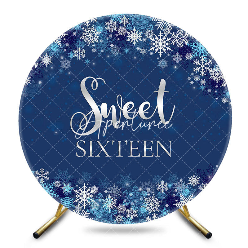 Aperturee - Aperturee Blue Snowflake Round Sweet Sixteen Birthday Backdrop