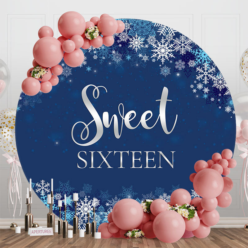 Aperturee - Aperturee Blue Snowflake Round Sweet Sixteen Birthday Backdrop