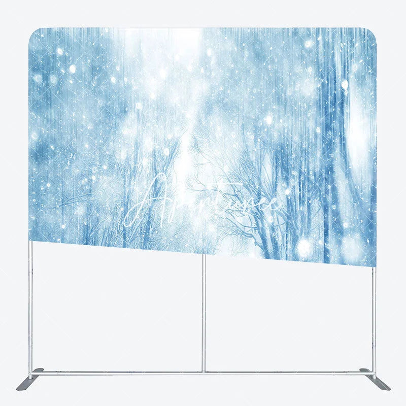 Aperturee - Aperturee Blue Snowy Nature Forest Scene Christmas Backdrop
