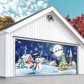 Aperturee - Aperturee Blue Snowy Night Snowman Field Garage Door Banner