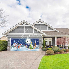 Aperturee - Aperturee Blue Snowy Night Snowman Field Garage Door Banner