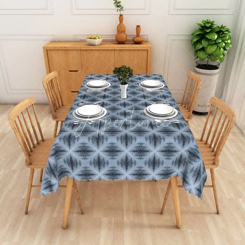 Aperturee - Aperturee Blue Starburst Rectangle Tablecloth Modern Geometric Pattern Dining Table Cloth Decor