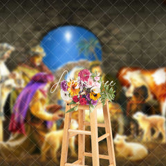 Aperturee - Aperturee Blue Starry Holy Night Nativity Christmas Backdrop