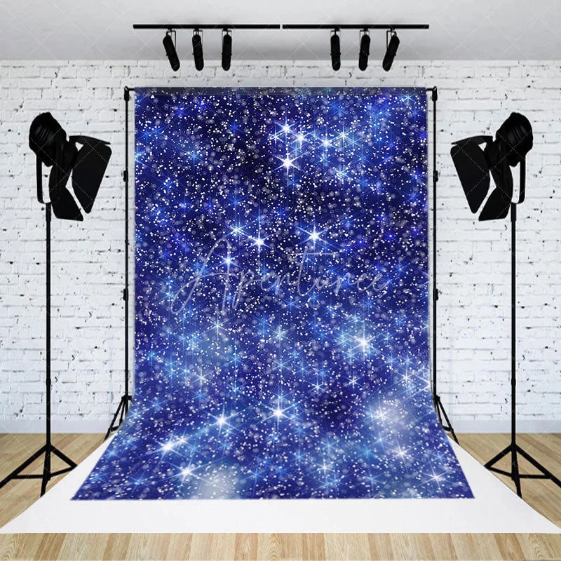 Aperturee - Aperturee Blue Starry Night Sky Bokeh Backdrop Sparkling Dreamy Galaxy Star Photography Background