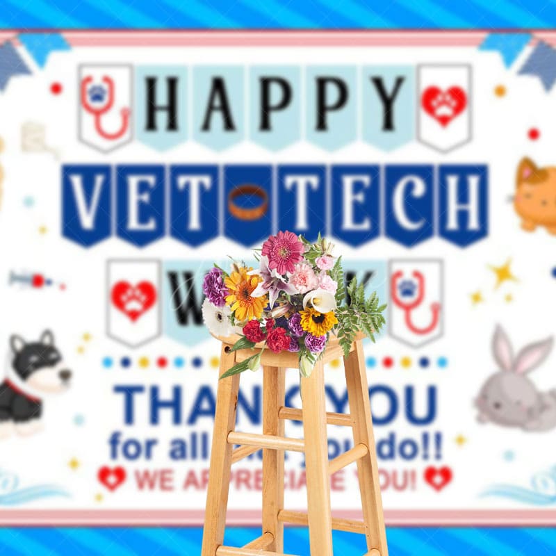 Aperturee - Aperturee Blue Stripe Happy Vet Tech Week Thank You Backdrop