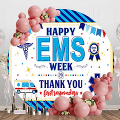 Aperturee - Aperturee Blue Stripe Round Happy EMS Week Thank You Backdrop