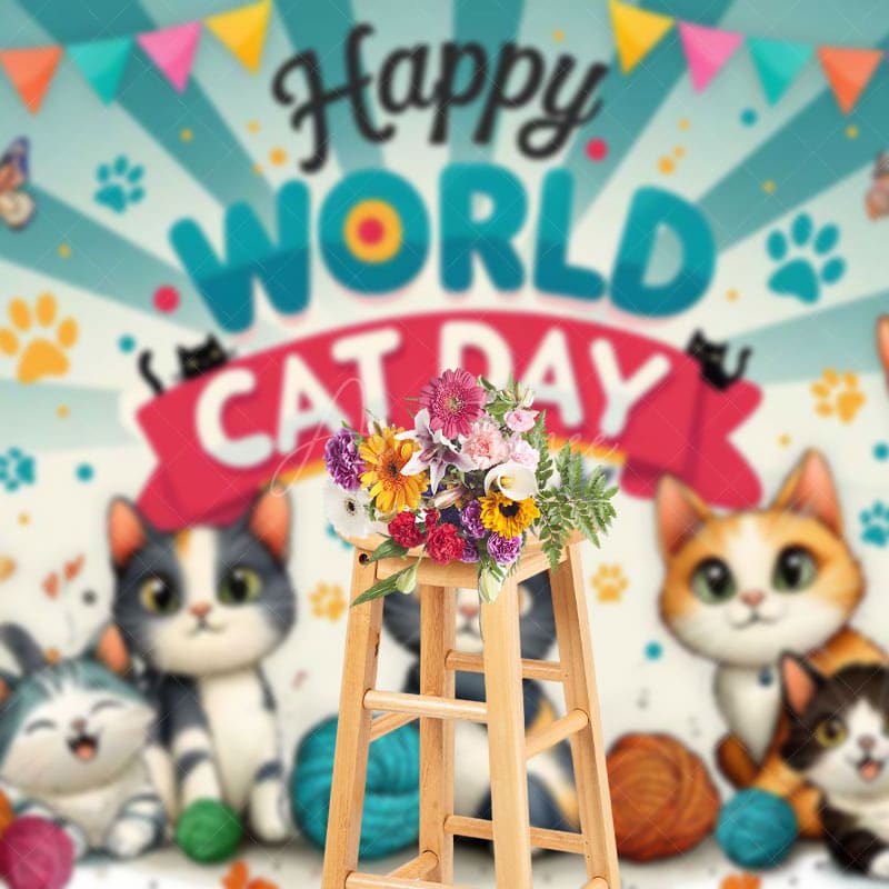 Aperturee - Aperturee Blue Sun Rays Claws Print World Cat Day Backdrop