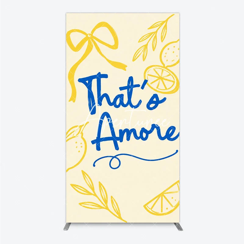 Aperturee - Aperturee Blue That’s Amore and Yellow Lemon Ribbon Rectangle Arch Backdrop Whimsical Italian Theme Party Decor