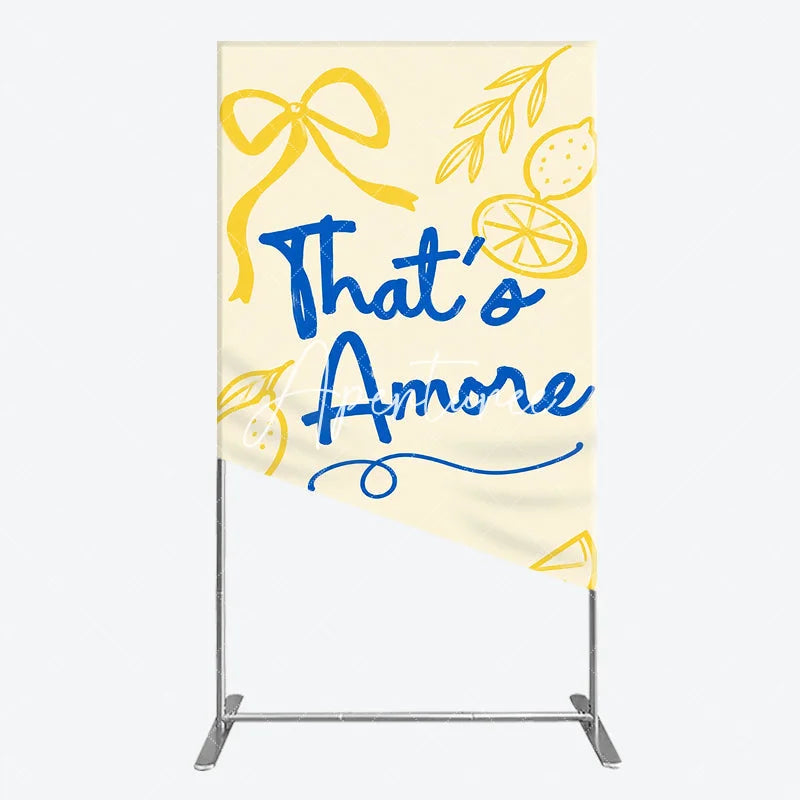 Aperturee - Aperturee Blue That’s Amore and Yellow Lemon Ribbon Rectangle Arch Backdrop Whimsical Italian Theme Party Decor