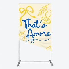 Aperturee - Aperturee Blue That’s Amore and Yellow Lemon Ribbon Rectangle Arch Backdrop Whimsical Italian Theme Party Decor
