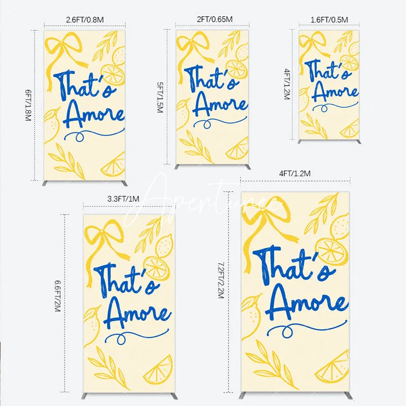 Aperturee - Aperturee Blue That’s Amore and Yellow Lemon Ribbon Rectangle Arch Backdrop Whimsical Italian Theme Party Decor