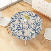 Aperturee - Aperturee Blue Toile Floral Tree Branch Round Tablecloth Elegant Vintage Chinoiserie Decor