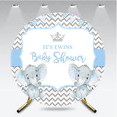 Aperturee - Aperturee Blue Twins Baby Shower Round Backdrop Cute Elephant Chevron Party Decoration It Is Twins Background