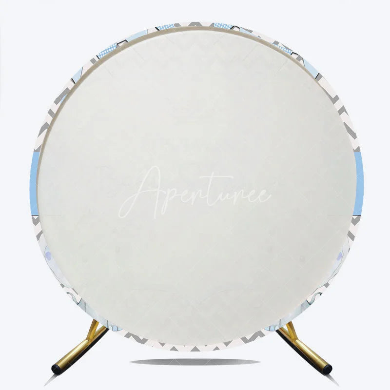 Aperturee - Aperturee Blue Twins Baby Shower Round Backdrop Cute Elephant Chevron Party Decoration It Is Twins Background