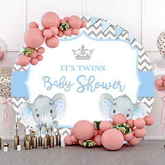 Aperturee - Aperturee Blue Twins Baby Shower Round Backdrop Cute Elephant Chevron Party Decoration It Is Twins Background