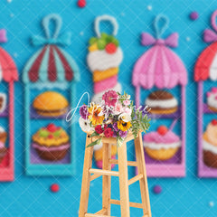 Aperturee - Aperturee Blue Wall Gourmet Colorful Shelf Cake Smash Backdrop