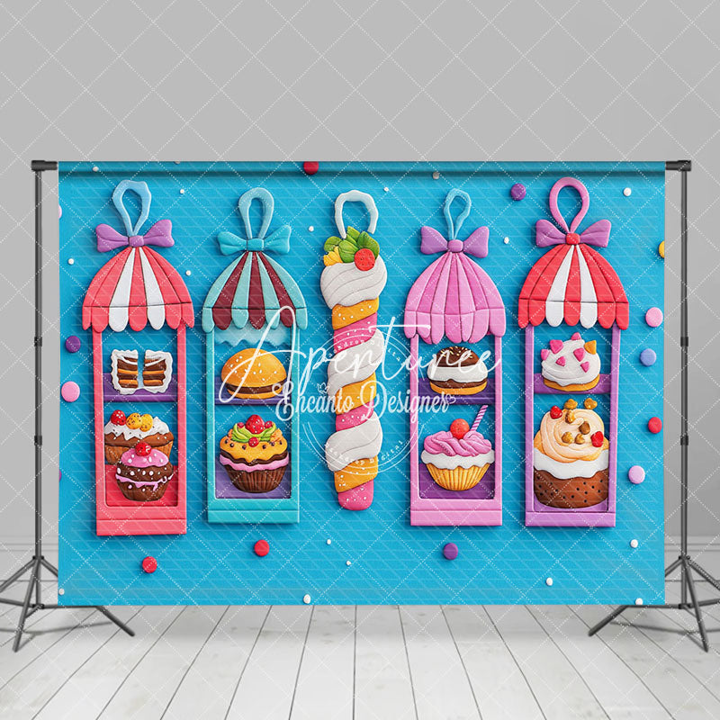 Aperturee - Aperturee Blue Wall Gourmet Colorful Shelf Cake Smash Backdrop